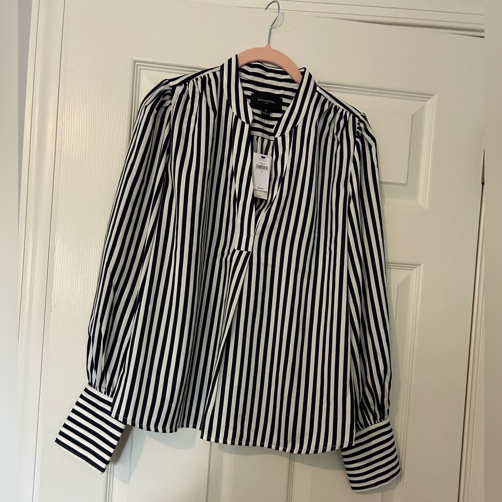 Banana Republic Black and White Striped Blouse